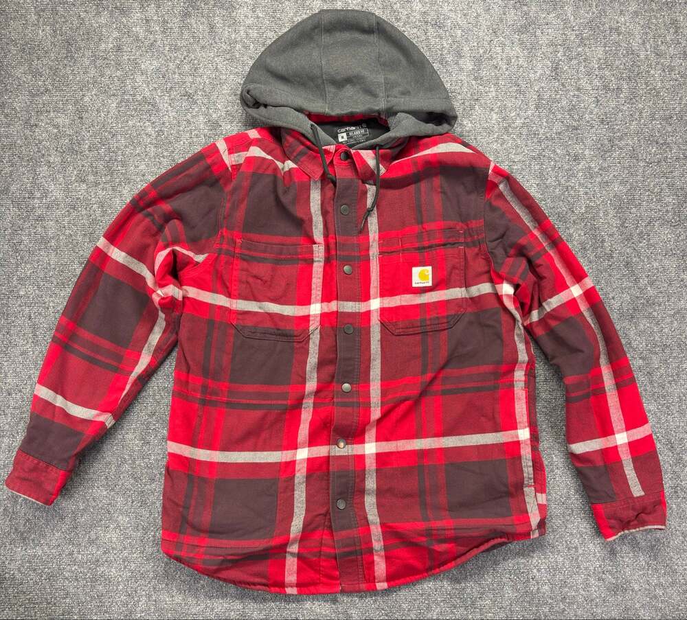 Carhartt Hamilton Relaxed Fit Plaid Hooded Flannel Shirt Jacket